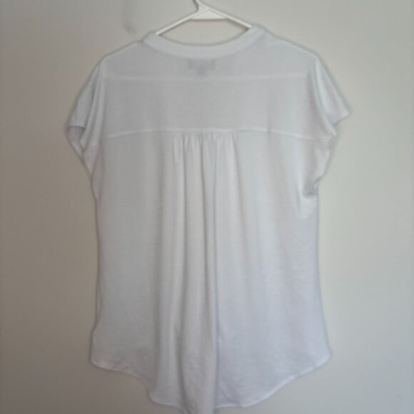 FORTUNE & IVY Short Sleeve Button Up Shirt Womens L White Tie Front Hi Lo - Picture 2 of 7